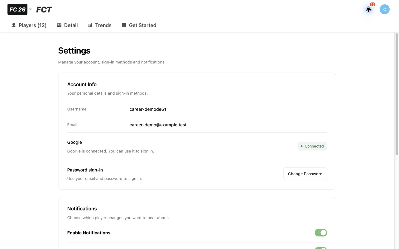 Updated settings with Google connection status, notification preferences and a concealed upload key